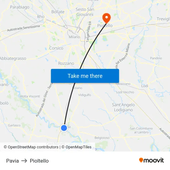 Pavia to Pioltello map