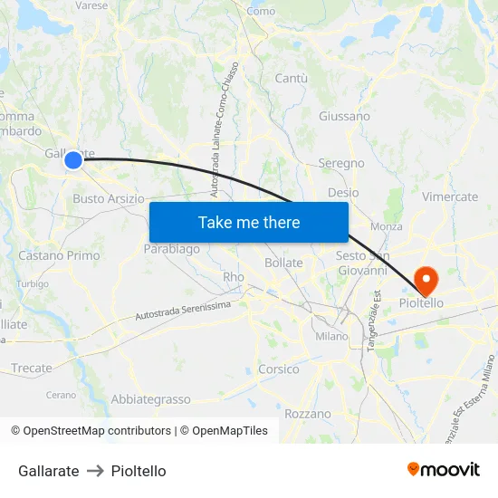 Gallarate to Pioltello map