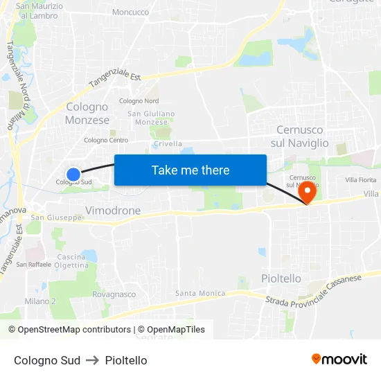 Cologno Sud to Pioltello map