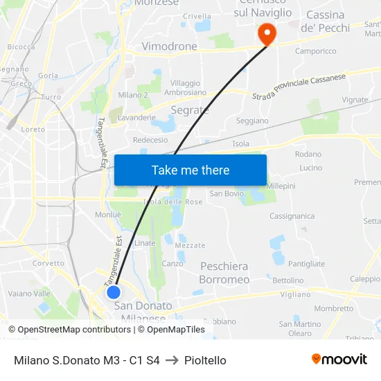 Milano S.Donato M3 - C1 S4 to Pioltello map