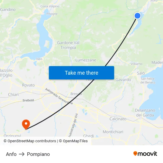 Anfo to Pompiano map