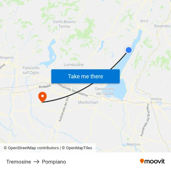 Tremosine to Pompiano map