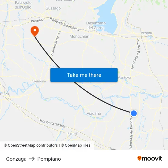 Gonzaga to Pompiano map