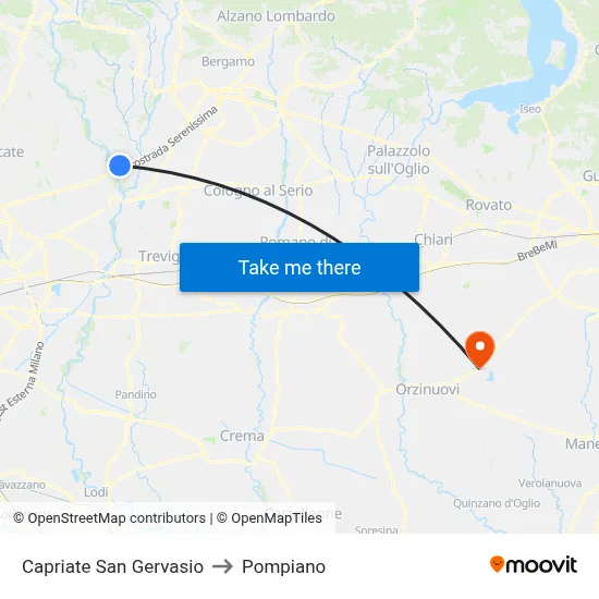 Capriate San Gervasio to Pompiano map