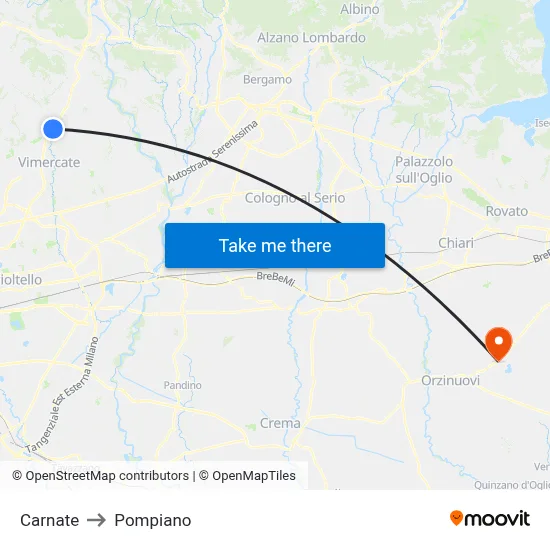 Carnate to Pompiano map