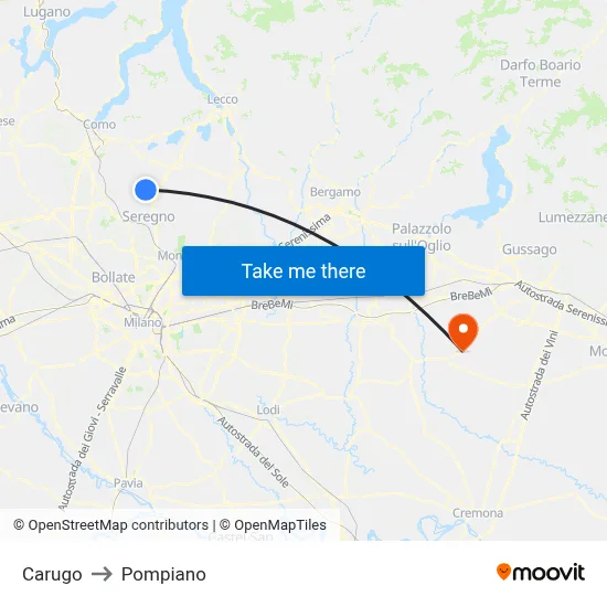 Carugo to Pompiano map