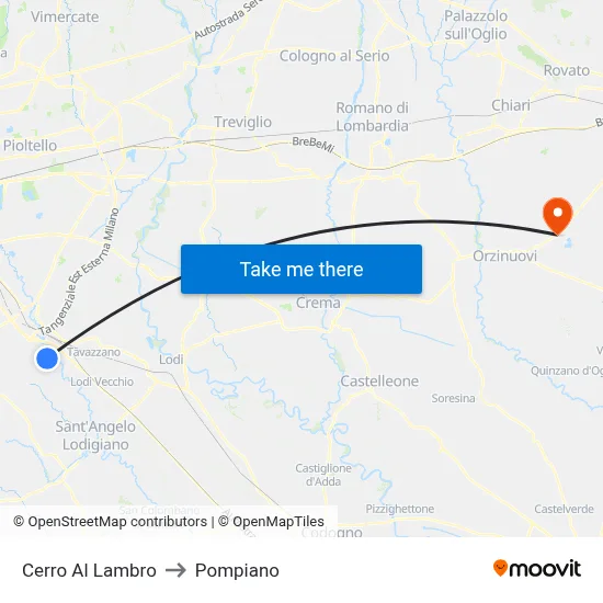 Cerro Al Lambro to Pompiano map