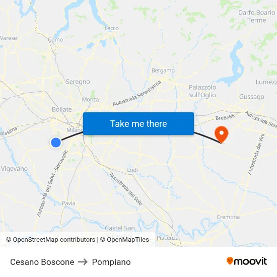 Cesano Boscone to Pompiano map