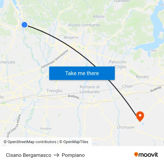 Cisano Bergamasco to Pompiano map