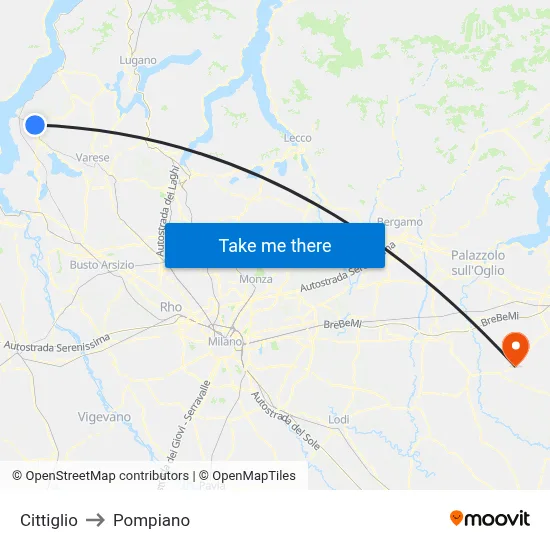 Cittiglio to Pompiano map