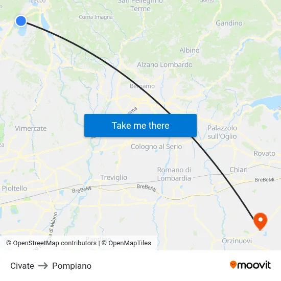 Civate to Pompiano map