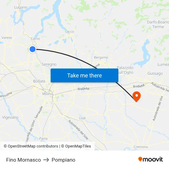Fino Mornasco to Pompiano map