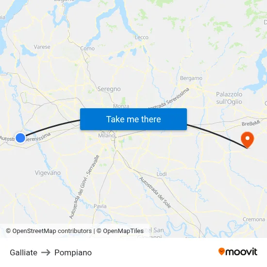 Galliate to Pompiano map