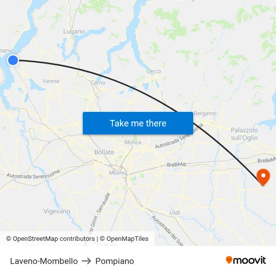 Laveno-Mombello to Pompiano map