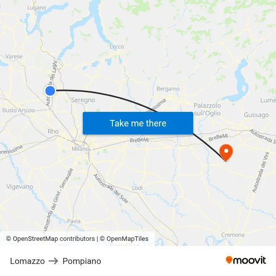 Lomazzo to Pompiano map