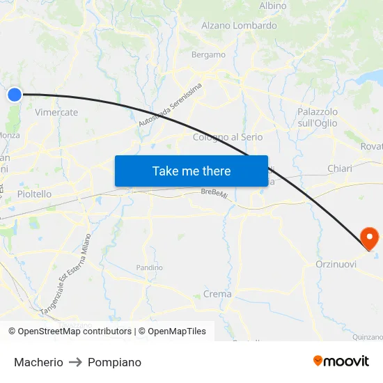 Macherio to Pompiano map