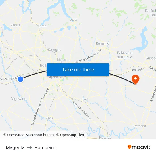 Magenta to Pompiano map