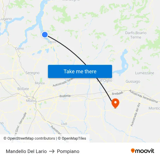 Mandello Del Lario to Pompiano map