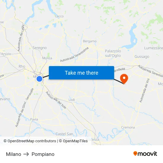 Milan to Pompiano map