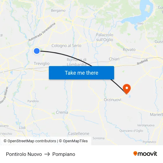 Pontirolo Nuovo to Pompiano map