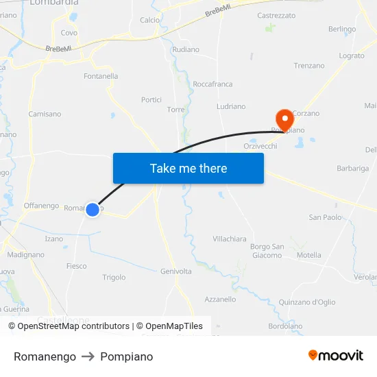 Romanengo to Pompiano map