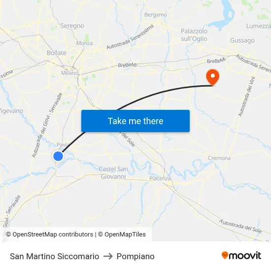 San Martino Siccomario to Pompiano map