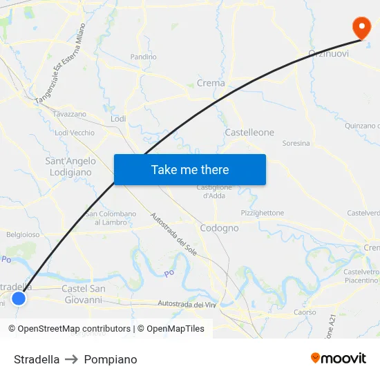 Stradella to Pompiano map