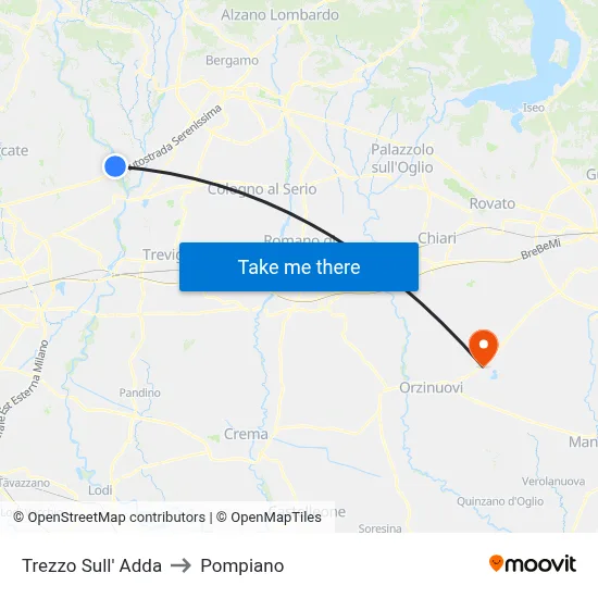 Trezzo Sull' Adda to Pompiano map