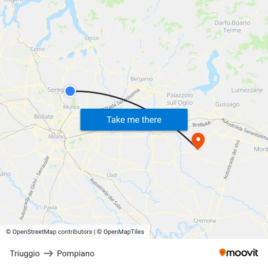 Triuggio to Pompiano map