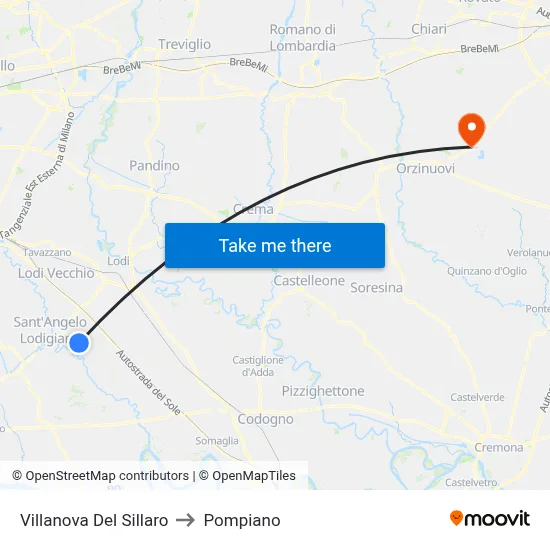 Villanova Del Sillaro to Pompiano map