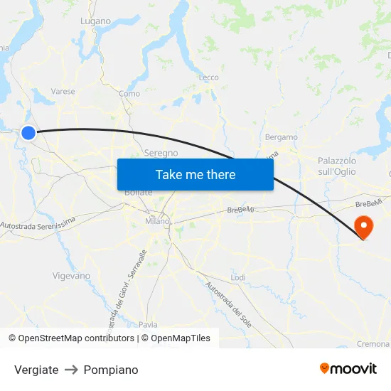 Vergiate to Pompiano map