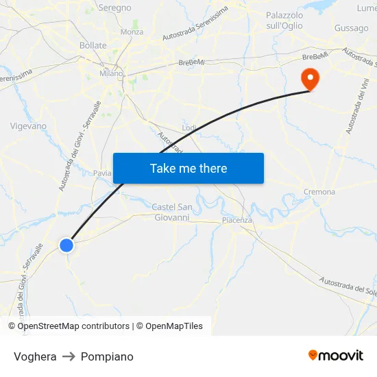 Voghera to Pompiano map