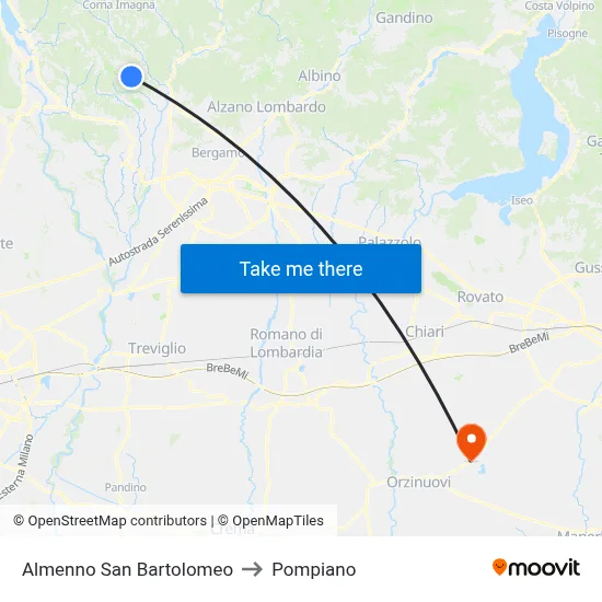 Almenno San Bartolomeo to Pompiano map