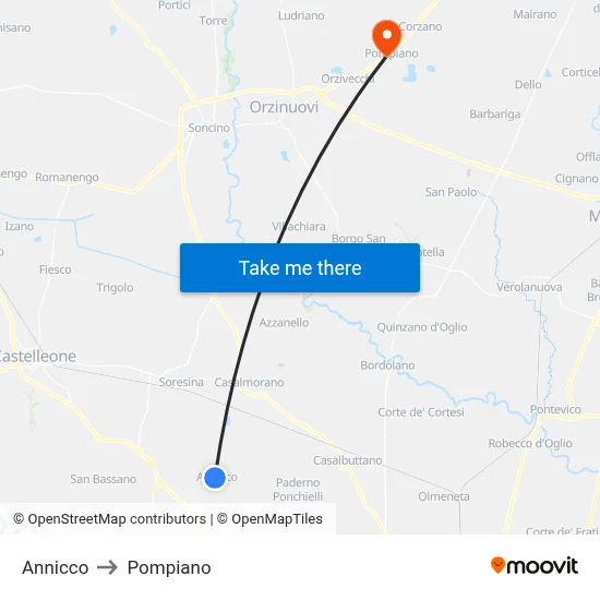 Annicco to Pompiano map