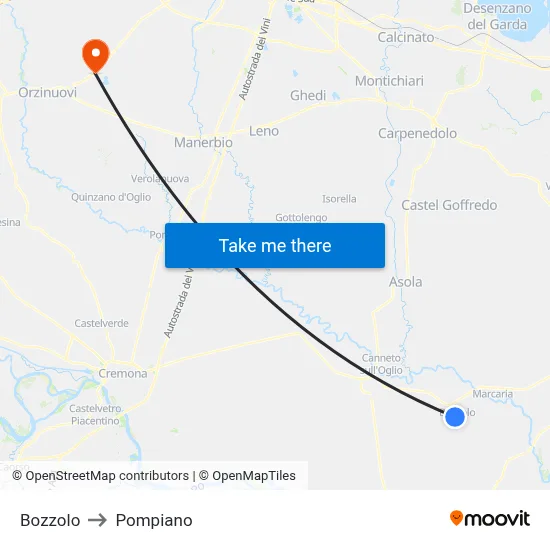 Bozzolo to Pompiano map