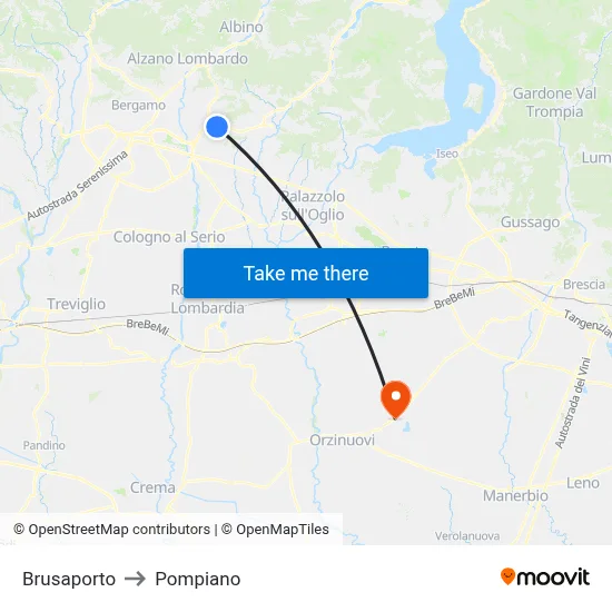 Brusaporto to Pompiano map