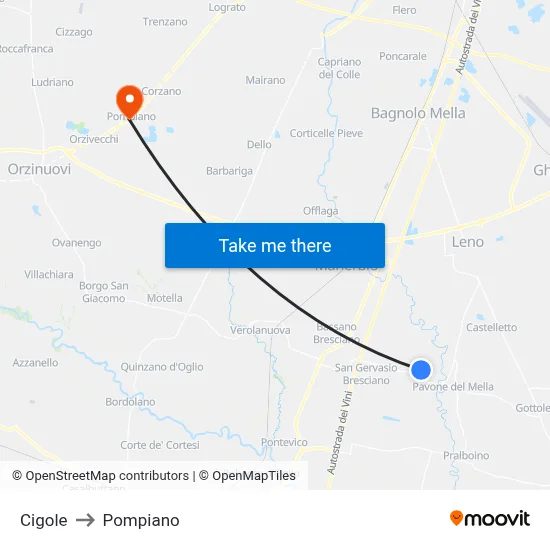 Cigole to Pompiano map