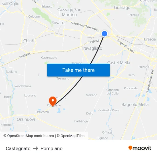 Castegnato to Pompiano map