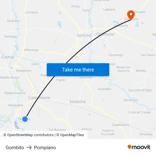 Gombito to Pompiano map