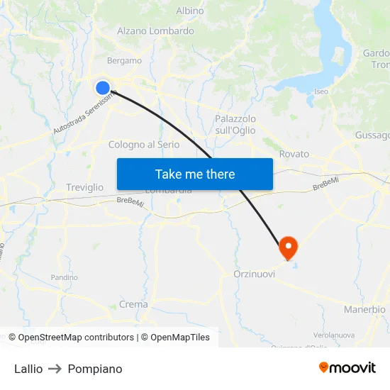 Lallio to Pompiano map