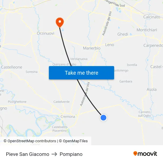 Pieve San Giacomo to Pompiano map