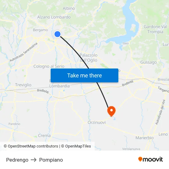 Pedrengo to Pompiano map