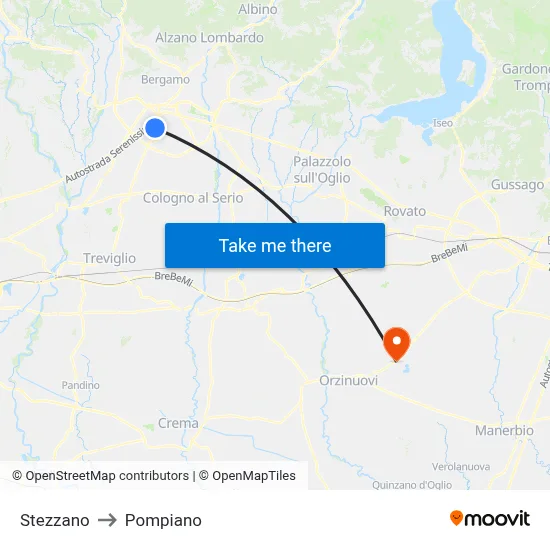 Stezzano to Pompiano map