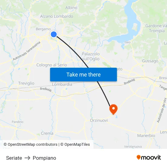 Seriate to Pompiano map