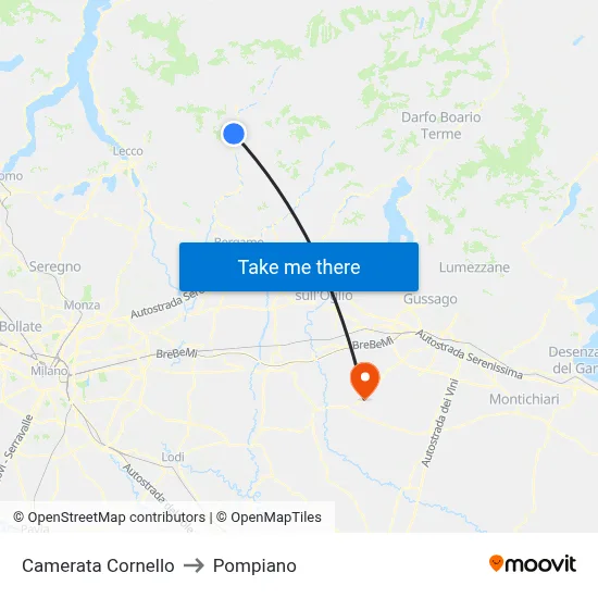 Camerata Cornello to Pompiano map