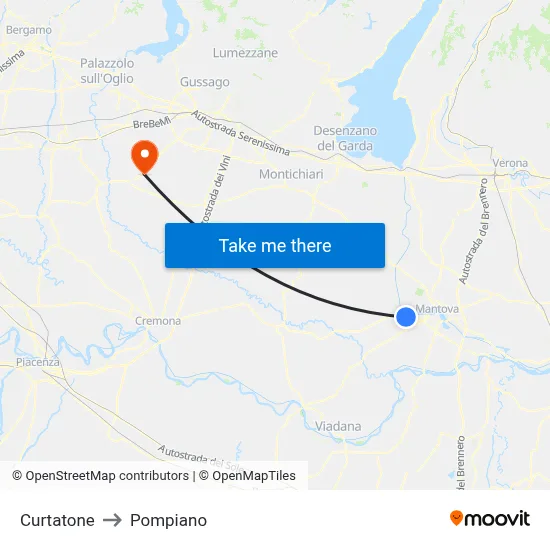 Curtatone to Pompiano map