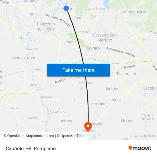 Capriolo to Pompiano map