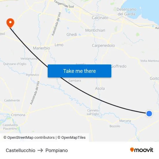 Castellucchio to Pompiano map