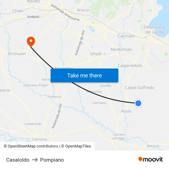 Casaloldo to Pompiano map
