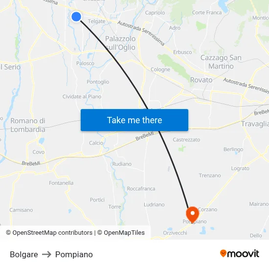 Bolgare to Pompiano map